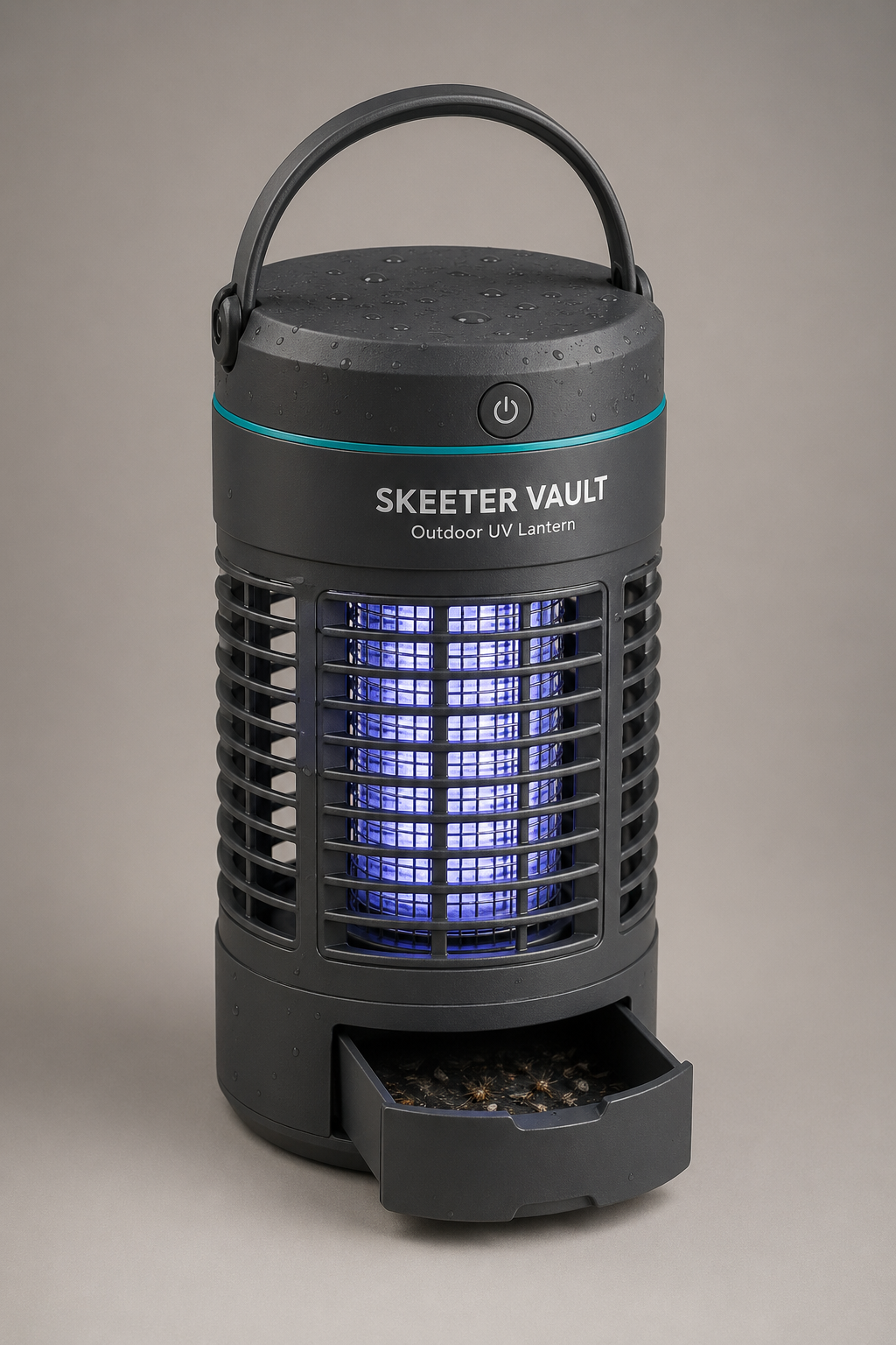 SkeeterVault portable UV mosquito lantern in charcoal finish on neutral background